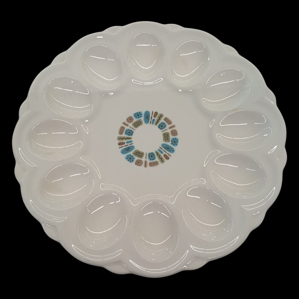 Vintage Canonsburg Temporama Deviled Egg Platter 9 Inch Serving Plate Atomic Era